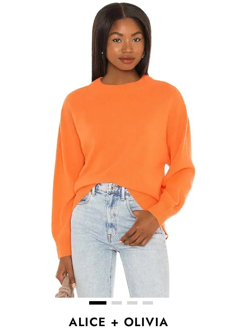 Alice + Olivia Denver Round Hem Cashmere  Orange Crewneck Sweater